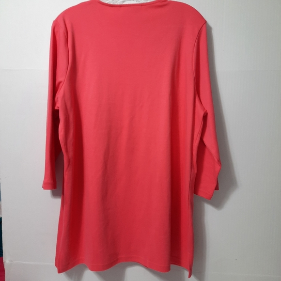 Quaker Factory Women's Top Coral White Silver Embellished Neckline 3/4 Sleeve L - Picture 6 of 10